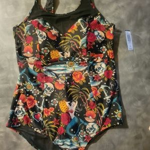 Torrid size 2 Tattoo print one piece swimsuit